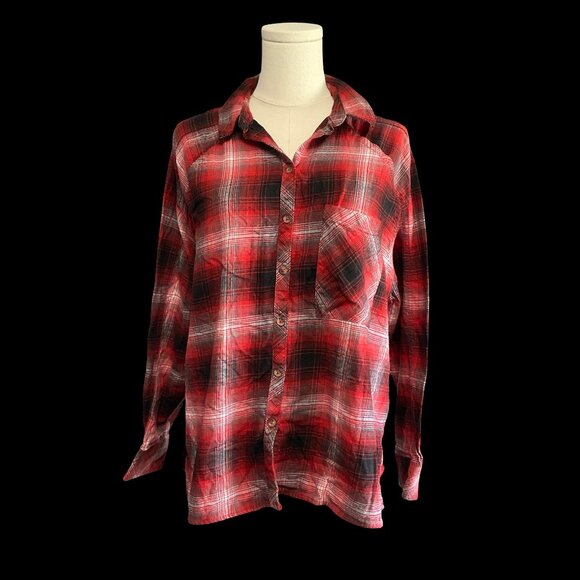 Red/Black Plaid Light Flannel Shirt - Picture 1 of 1